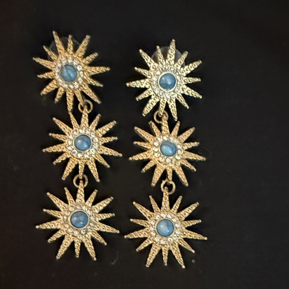 Gold and Blue Starburst Earrings